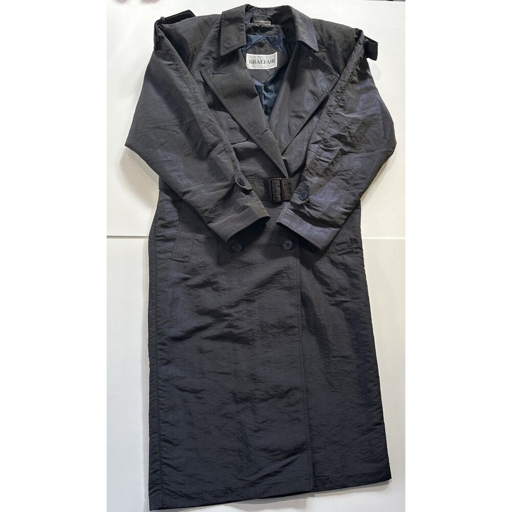 Vintage Braefair Shimmery Trench Coat Women Long Sleeve Blue Color
